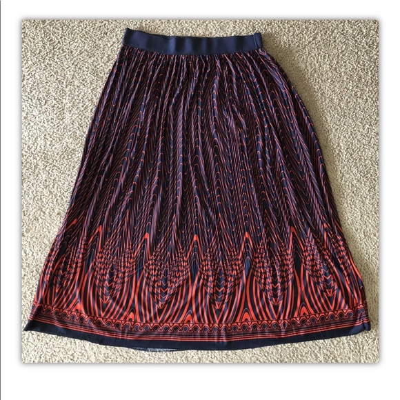 Metro Wear Maxi Flared Skirt Sz L🌹 Elastic Waist Navy Red Abstract pattern - Picture 5 of 10